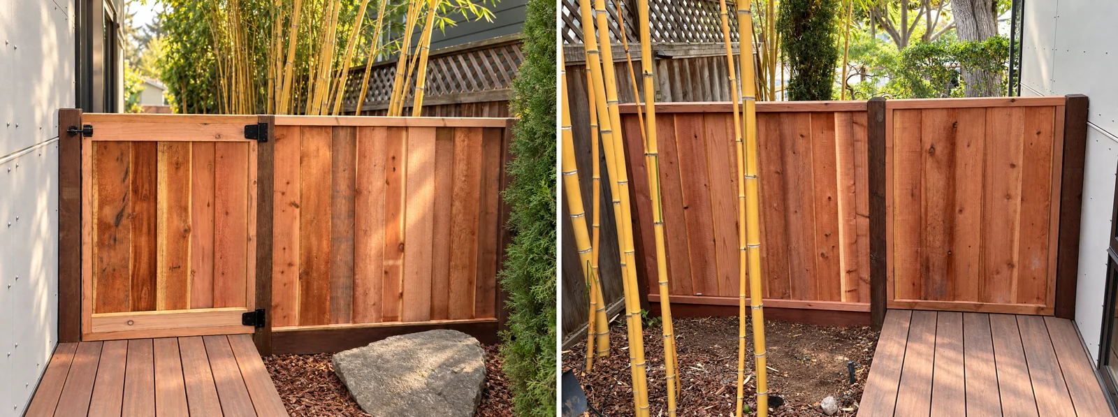 From the deck, From the yard: “Built this little gate so the client’s dog can finally enjoy the back yard.”