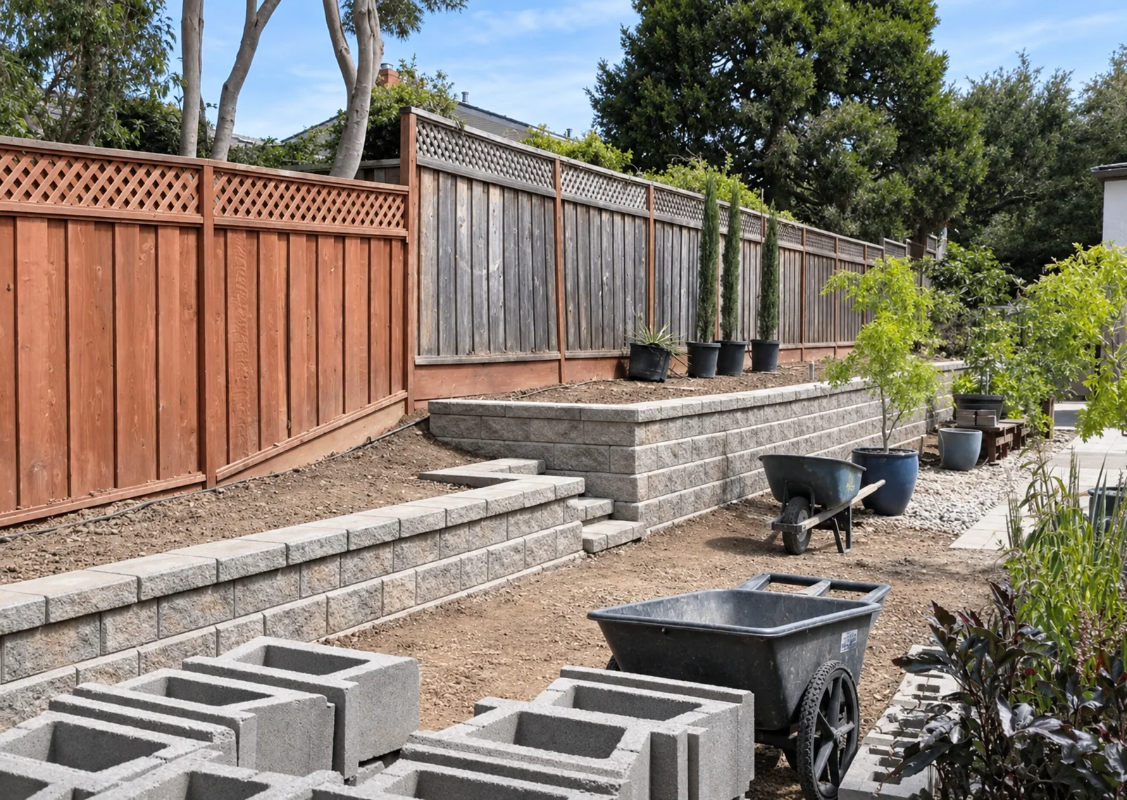 : “Love the design the client picked!” Block retaining walls with built-in steps